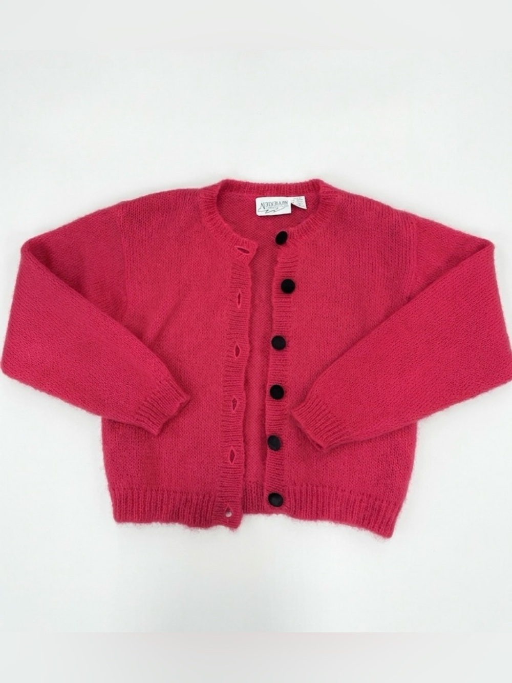 Vintage Autograph Vibrant Pink Shimmer Mohair Blend Cardigan Size Medium